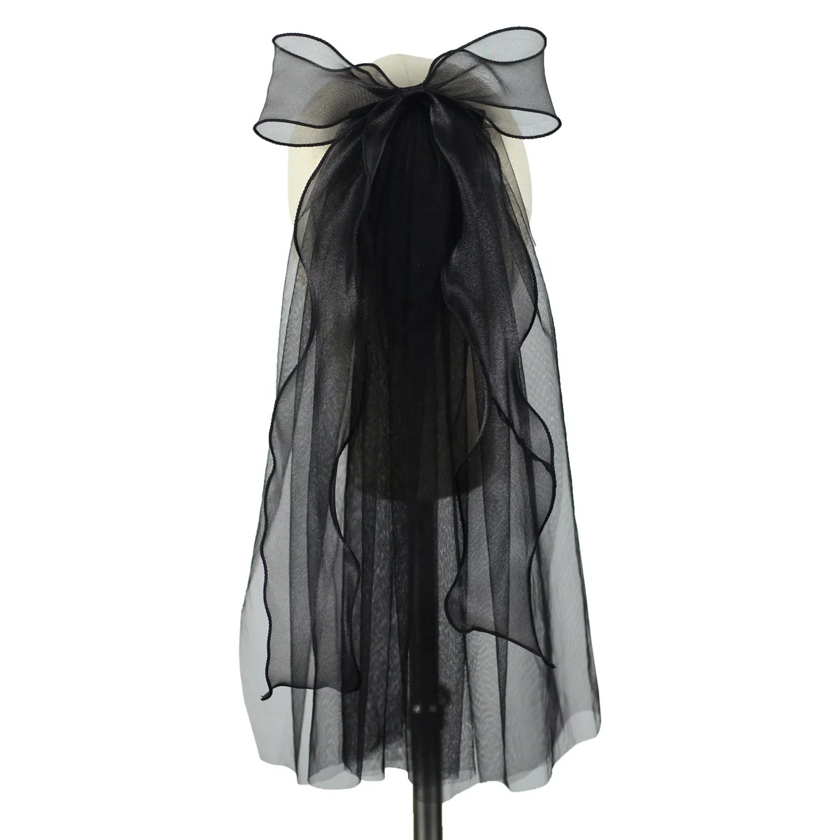 Fashion Wedding Veil Pearl Bow Hair Accessories Short Soft Tulle One-Layer Ribbon Bowknot Decoration