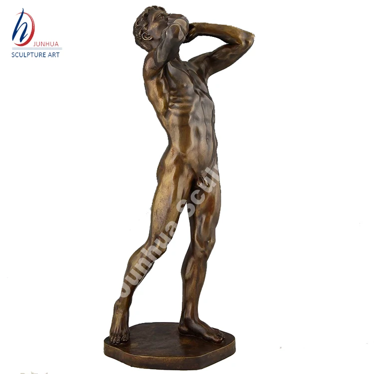 bronze life size nude man sculpture for garden decor