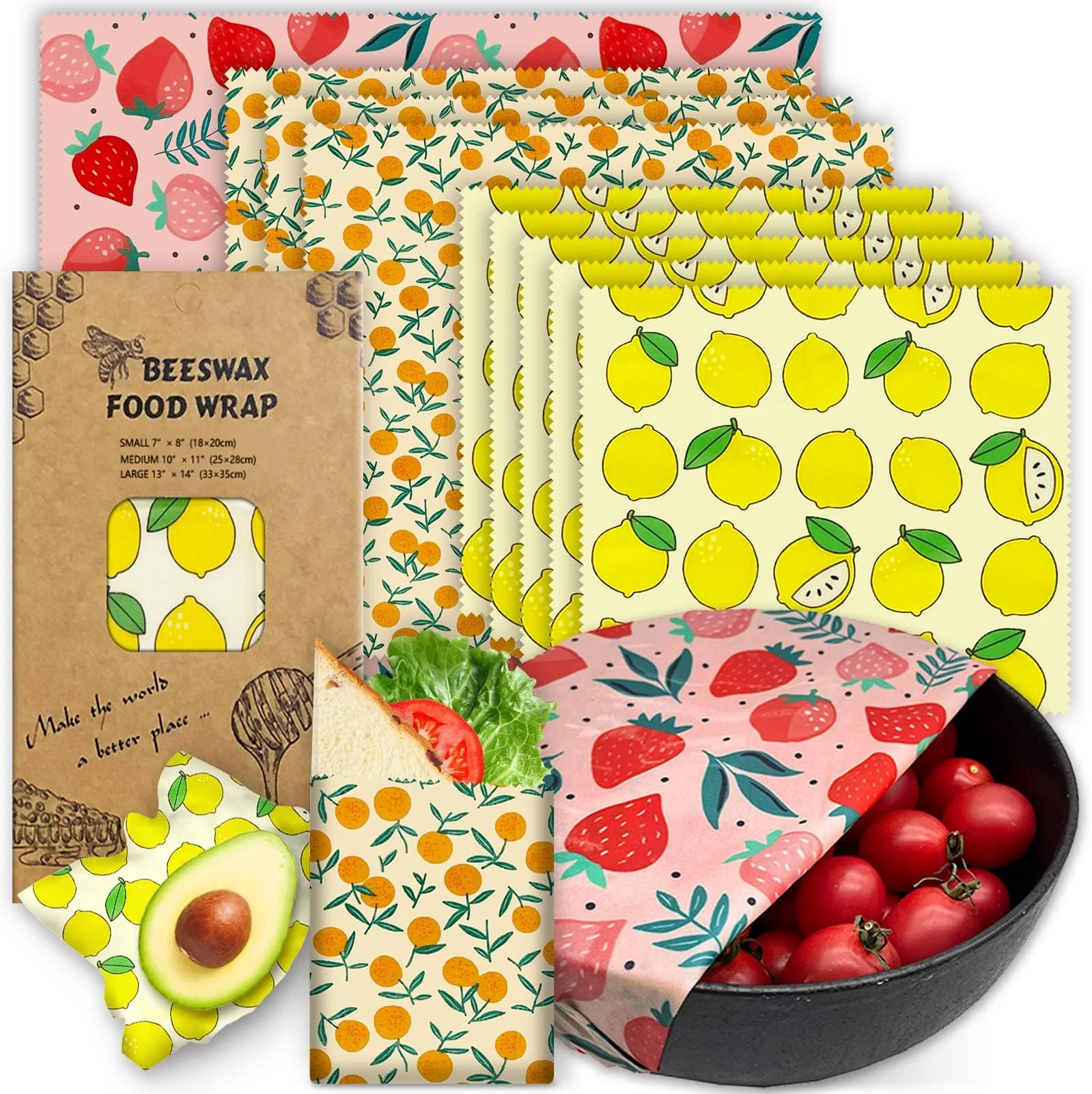 3Pcs Eco friendly reusable organic sustainable plastic free food storage wrapper beeswax food wraps