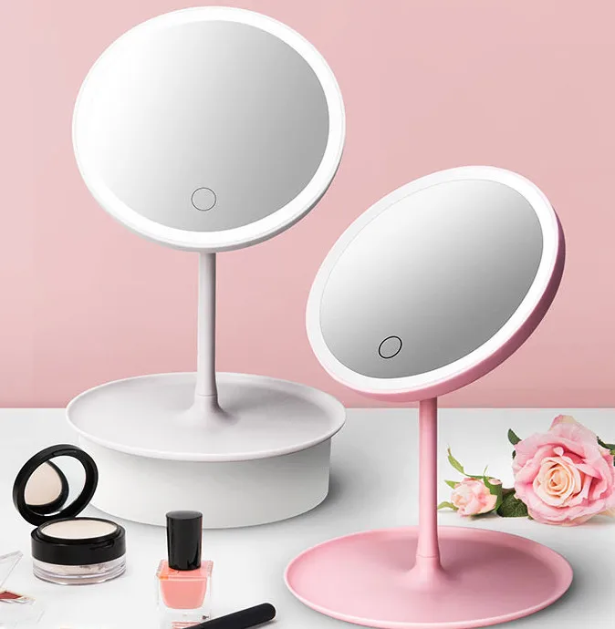 [Бесплатный образец] OEM светодиодное освещение для путешествий зеркало макияжа настольное трехслойное увеличенное с подсветкой Дамская лампа