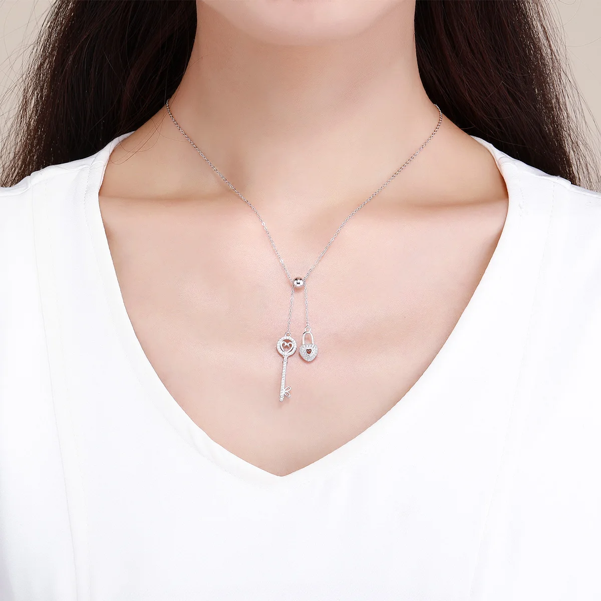 
Alibaba China Keys heart locket and lock design 925 Sterling silver necklace women 