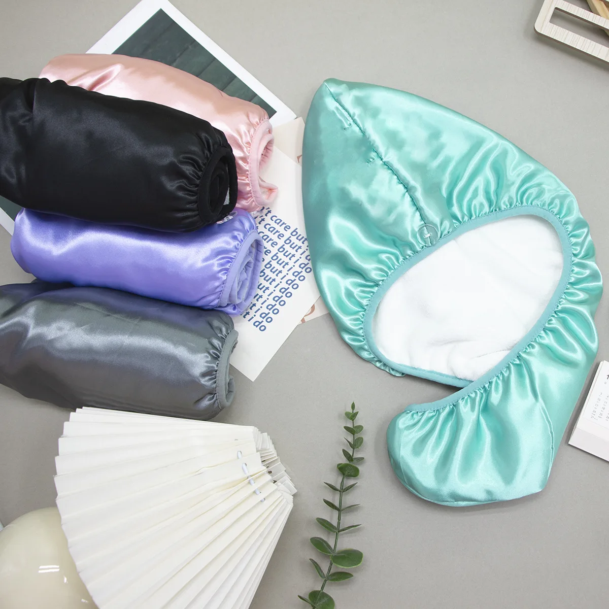 Quick Drying Super Absorbent Two Sided Satin Microfiber Hair Wrap Towel Turban