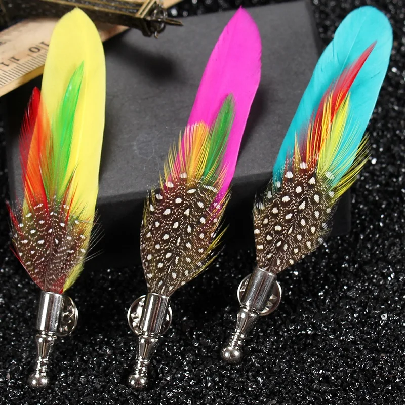 Handmade Men Women Novelty Brooches Dress Suit Accessories Gift Brooch Feather Lapel Pin