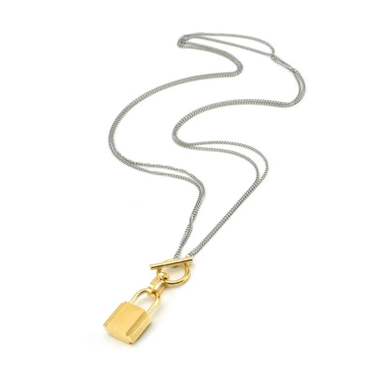 Custom Wholesale New Arrival Gold Plated Stainless Steel Trendy Waterproof Engrave-able Designers Lock Charm Necklace