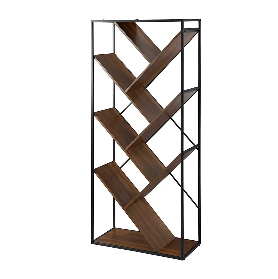 Living Room Furniture Industrial Metal Iron Storage Racks Bookcases wooden Shelves modern floor bookcase