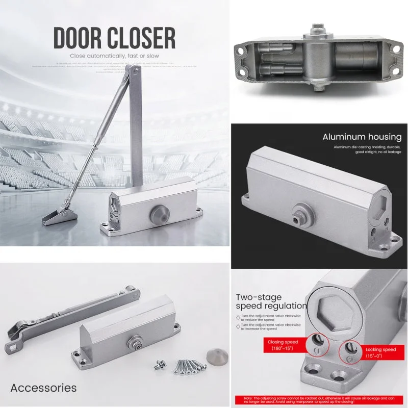 Aluminium Silent Hydraulic Automatic Hidden Door Closer Small Square Type Door Closer