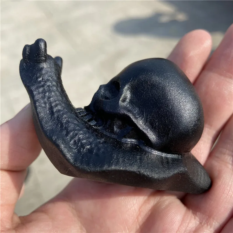 
Hot Sale Natural Healing Function Hand Carved Crystal Black Obsidian Snail Skulls For Home Decoration 