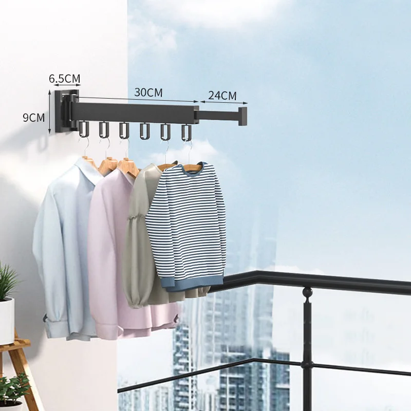 Wall Mounted Trifold Folding Clothes Drying Retractable Indoor Space Aluminum Punching Dry Cloth Rack Laundry Clothes Hangers