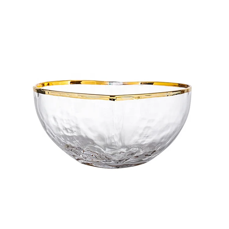Japanese household irregular large size glass bowl gold plating salad bowl vegetable and fruit bowl