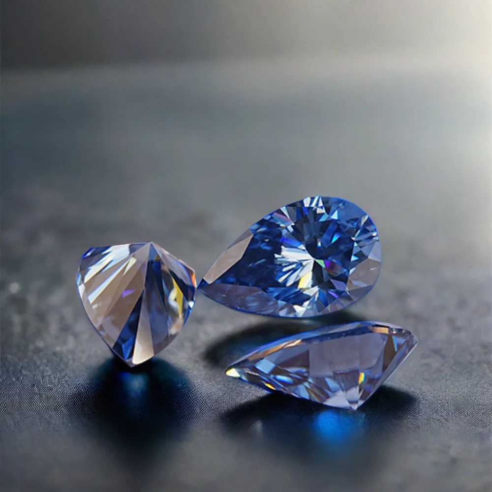 SICGEM 3 Carat Dark Blue Moissanite Gemstone Oval Marquise Cushion Pear Shapes Synthetic Diamonds Moissanite