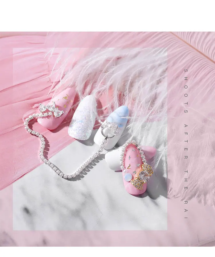 Hot Sell 8 Design Nail Gold Silver Chain Jewelry Japanese Pearl Alloy Nail Diamond Decoration