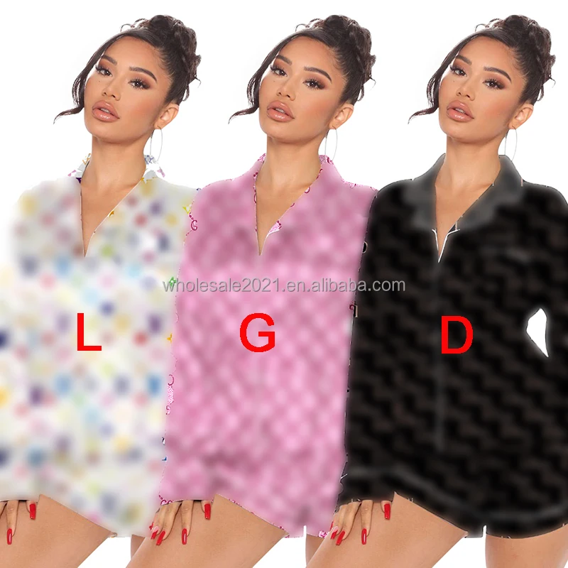 
2021 Latest Hot Selling Women Female Elegant Luxury Silk Nighty Pajama Nightwear Long Sleeve And Shorts Two Piece Set Loungewear 