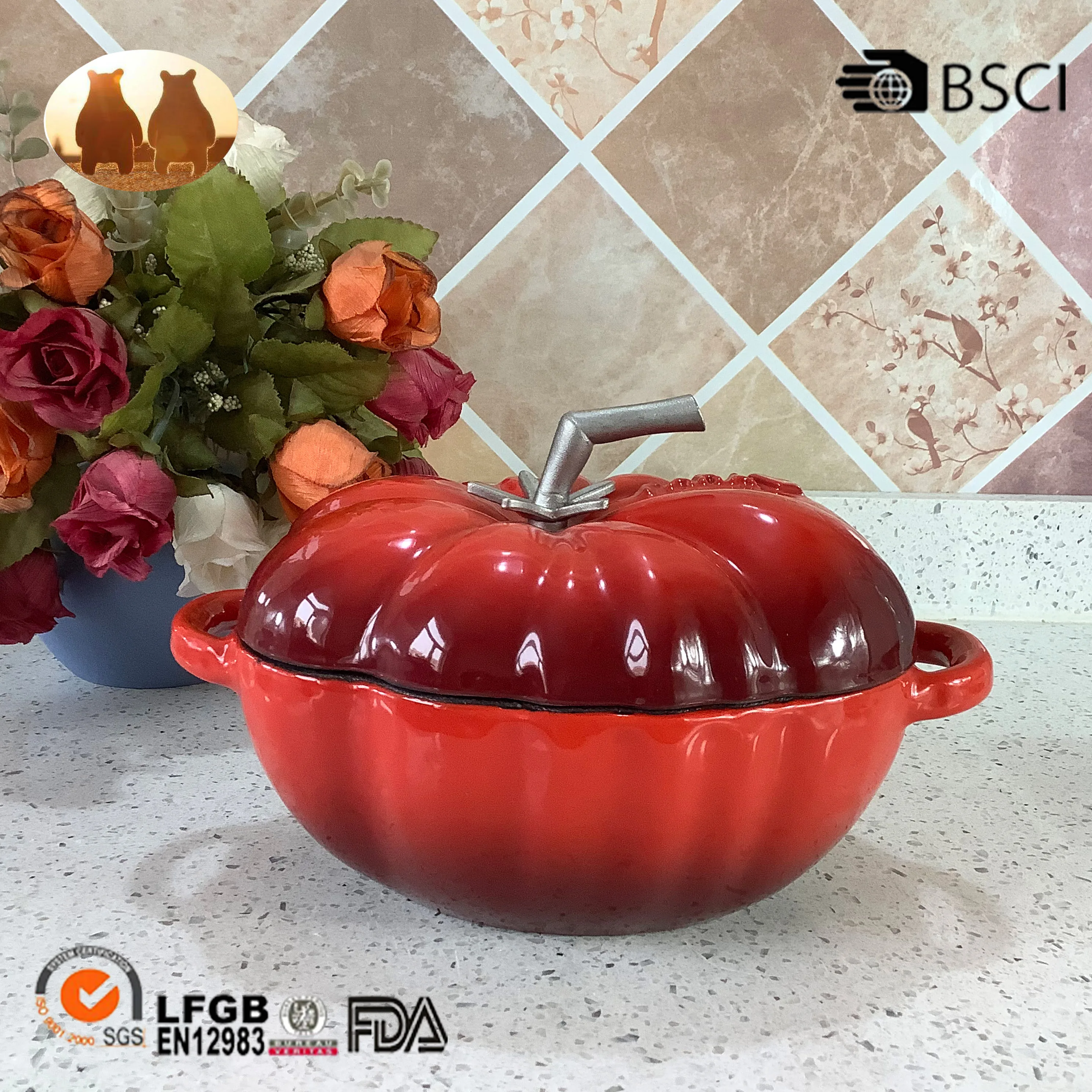 cast iron enamel tomato casserole