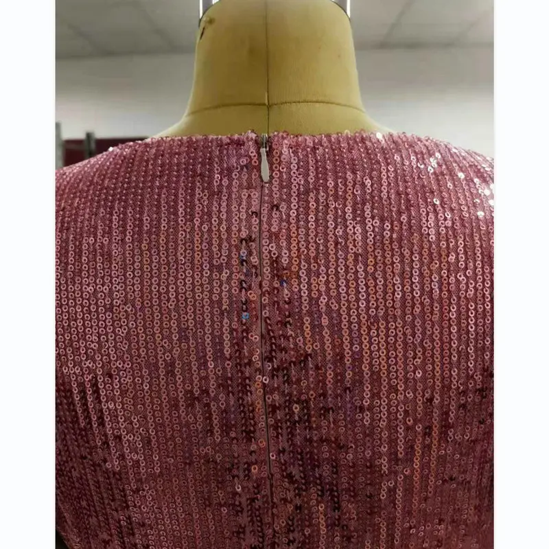 New Mom And Daughter Wedding Pink Sequins Dresses Matching Outfits Set Family Look Short Sleeve Long Dress For Mommy And Me