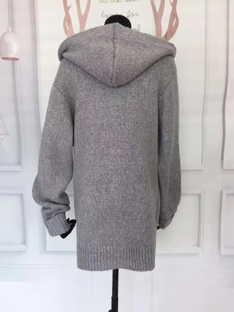 
Women Thick Heavy Cardigan Sweater Hooded pocket Knitted sweater for women 