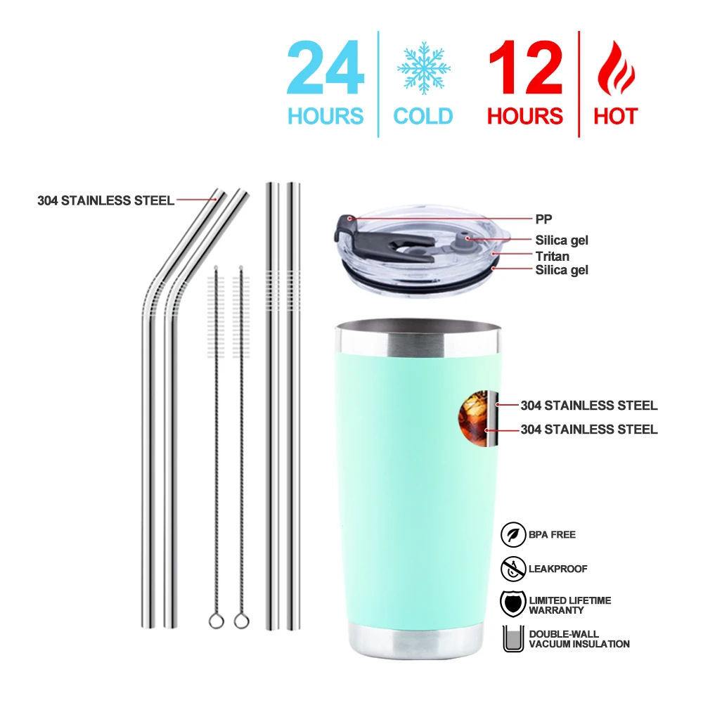 20oz Tumbler with Lid, Stainless Steel Vacuum Insulated Double Wall Travel Tumbler, Powder Coated Thermal Cup with Sliding Lid