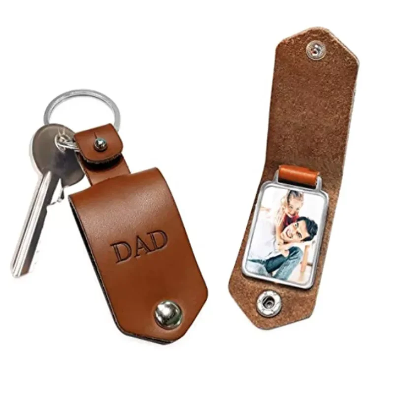 Personalized Photo Keyrings Fashion PU Leather Photo Keychain Anniversary Gift  Picture  Frame Keychain for Men Women