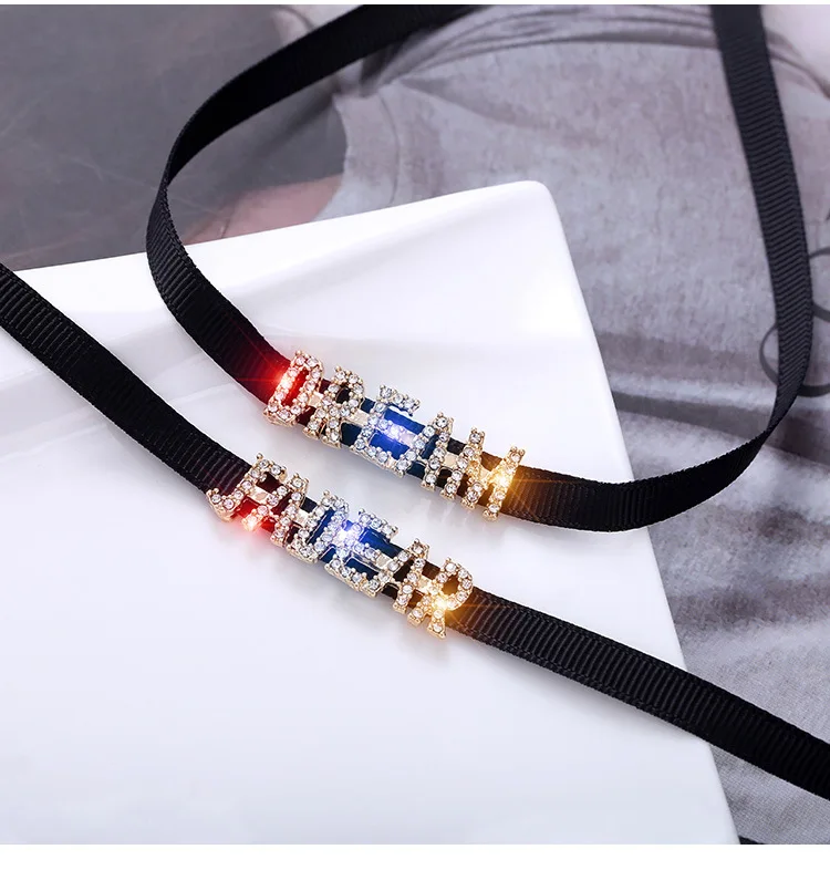 
XL066 New black chain rhinestone letter necklace set for women 