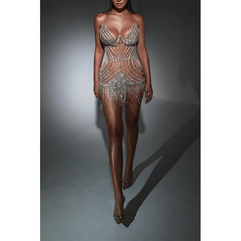 Женское платье со стразами и сапфирами Соблазнительный комплект из бюстгальтера трусиков с цепочкой