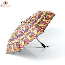 Factory Price African Waterproof Auto Umbrella Three-folding Ankara Print Umbrella