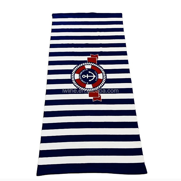 Wholesale Cheap Microfiber Beach Towel Custom Navy blue and white stripes Printed Logo Sublimation Beach Towels Swimming Pool To