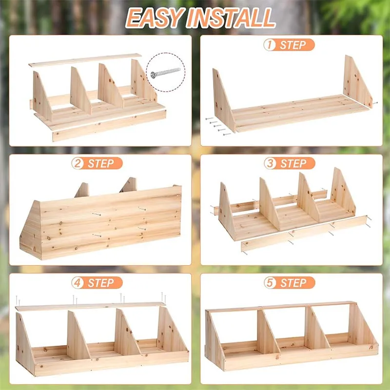 Wood Chicken Nesting Box 3 Compartment Room Hen Chicken Laying Boxes house Versatile Use Easy Assemble for Duck Poultry