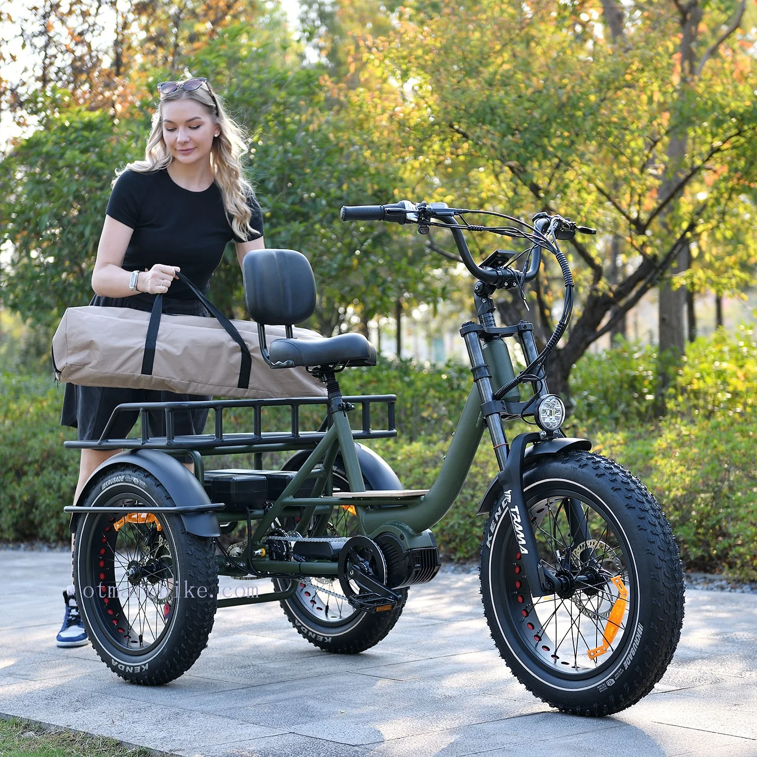 OTMAR Cargo Electric Tricycle Fat Tire Double Batteries Lithium 3 Wheel Electric Bicycle Mid Adult 20inch Etrike