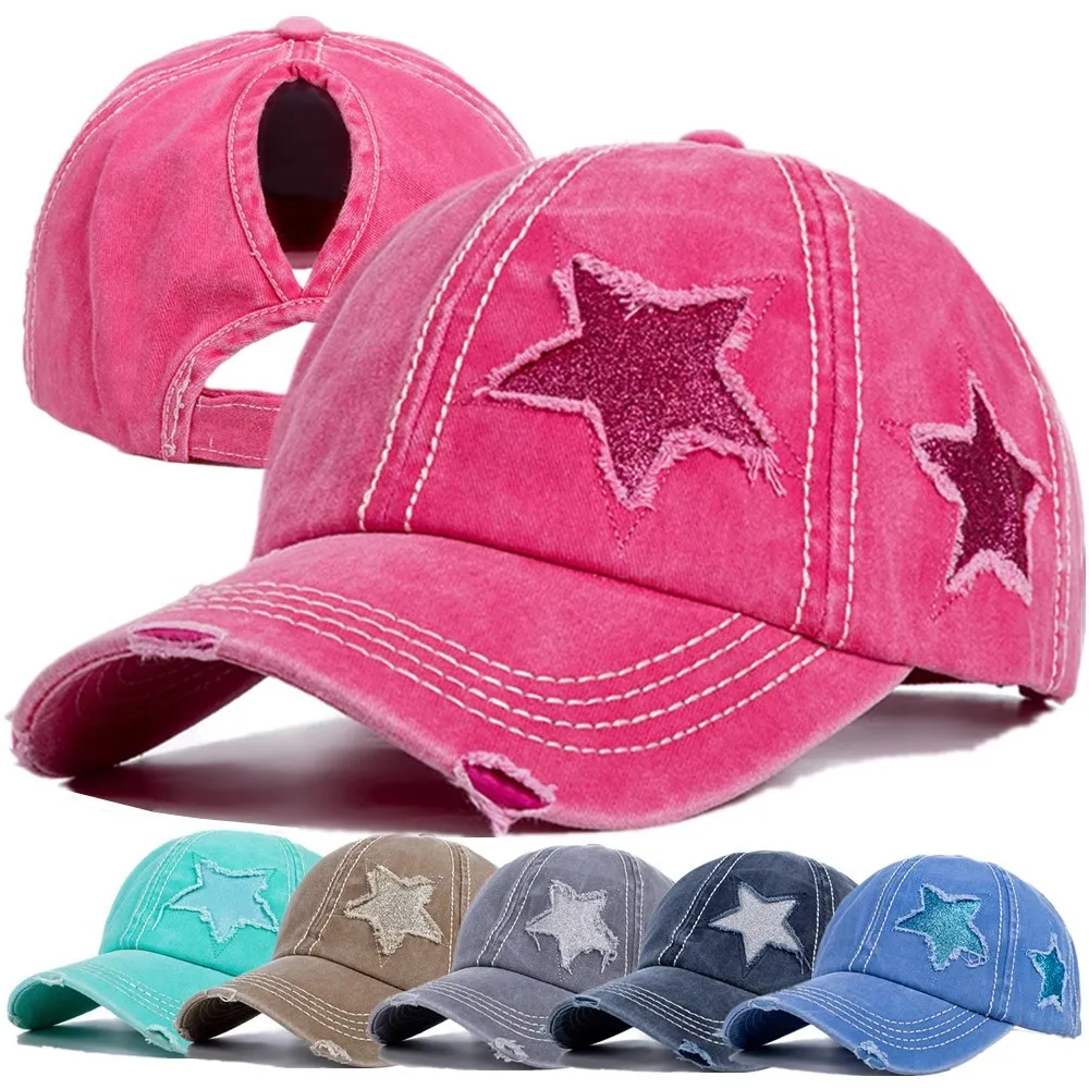 Glitter Star 6 panel baseball caps hats, adjustable cotton caps multiple color