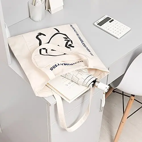 Best Selling Portrait Line Pattern Reusable Shopping Grocery Bag Work Lunch Travel Shoulder 12oz Cotton Canvas Bag With Zipper