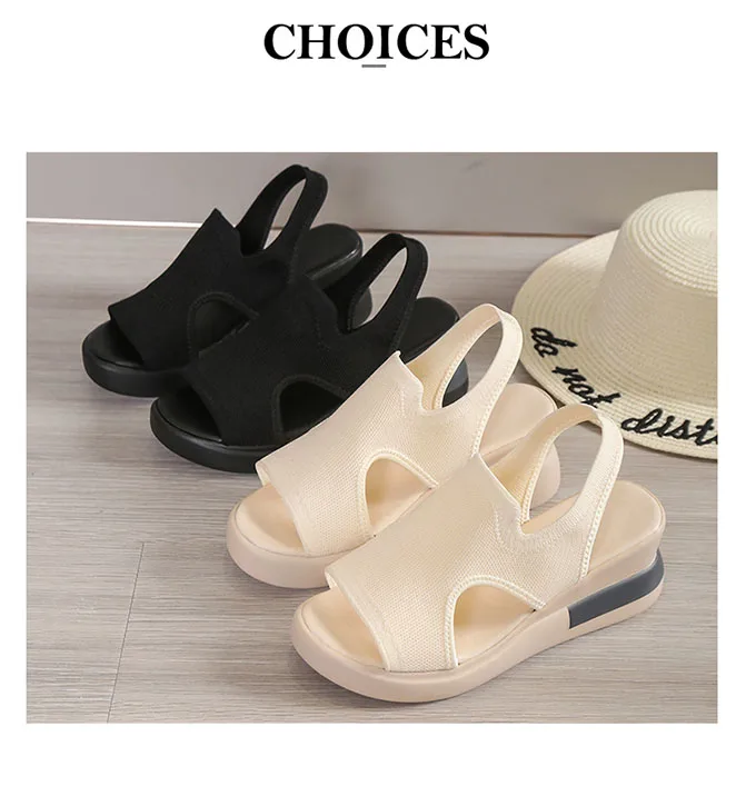 2023 Newest Trendy Big Size Wedge Heel Fish Mouth Heeled Ladies Sandals Woman Sandals Shoes