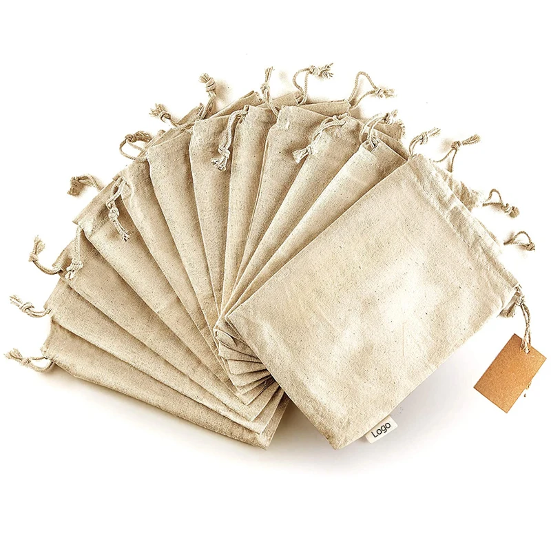 Custom size sturdy eco organic cotton groceries cutlery Shoes storage drawstring package bag with logo