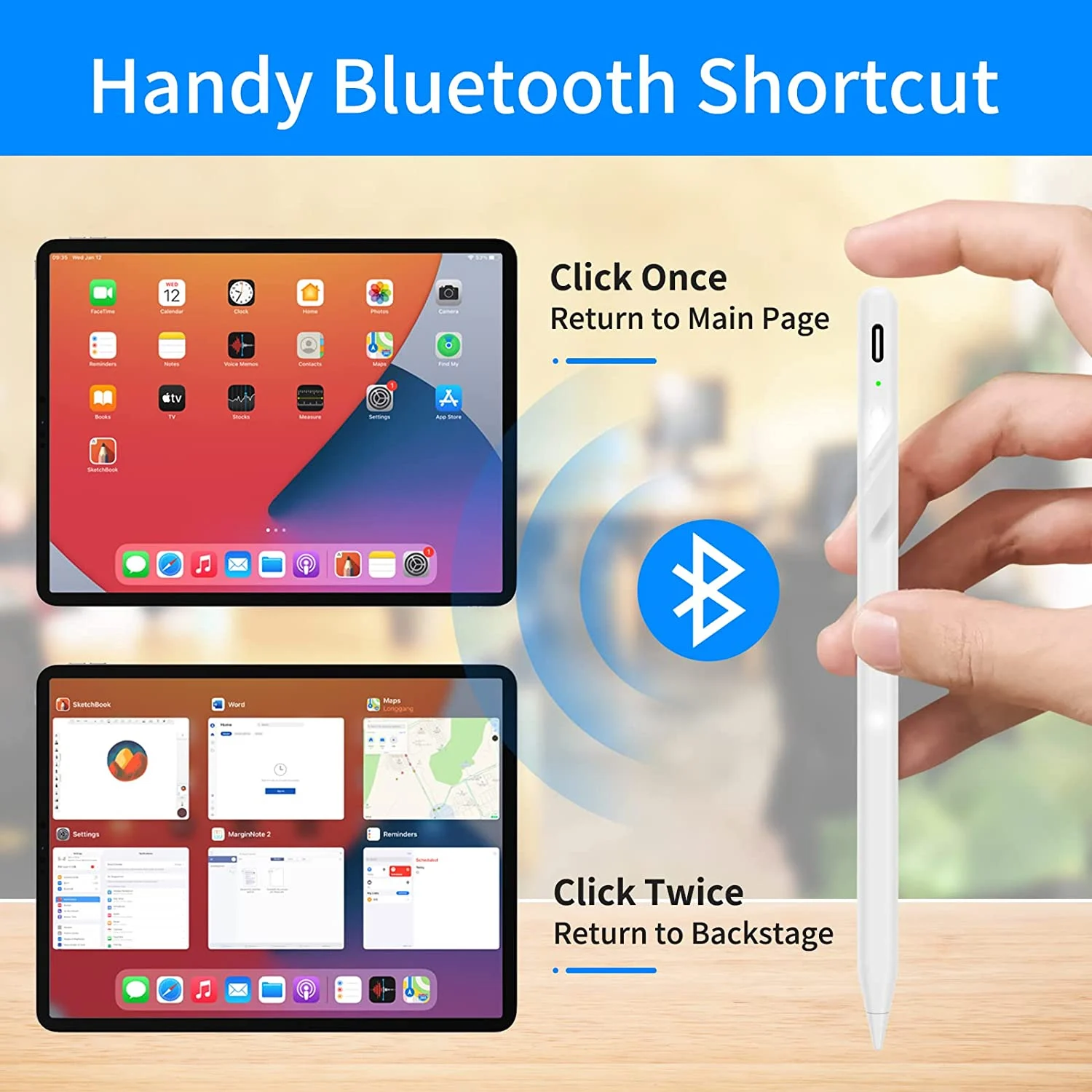Active Stylus Pen with BT Shortcut Home Back Tilt Magnetic Compatible with iPad 2018-2022