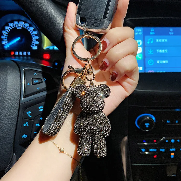 
Keychain inlaid with DIA leather rope bear cartoon keychain car key pendant online celebrity bag pendant ins fashion keychain 