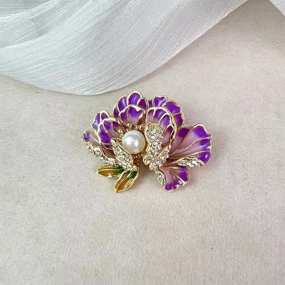 New Fashion Enamel Flower Brooches with Cubic Zirconia Cute Colorful Crystal Brooch for Ladies Jewelry