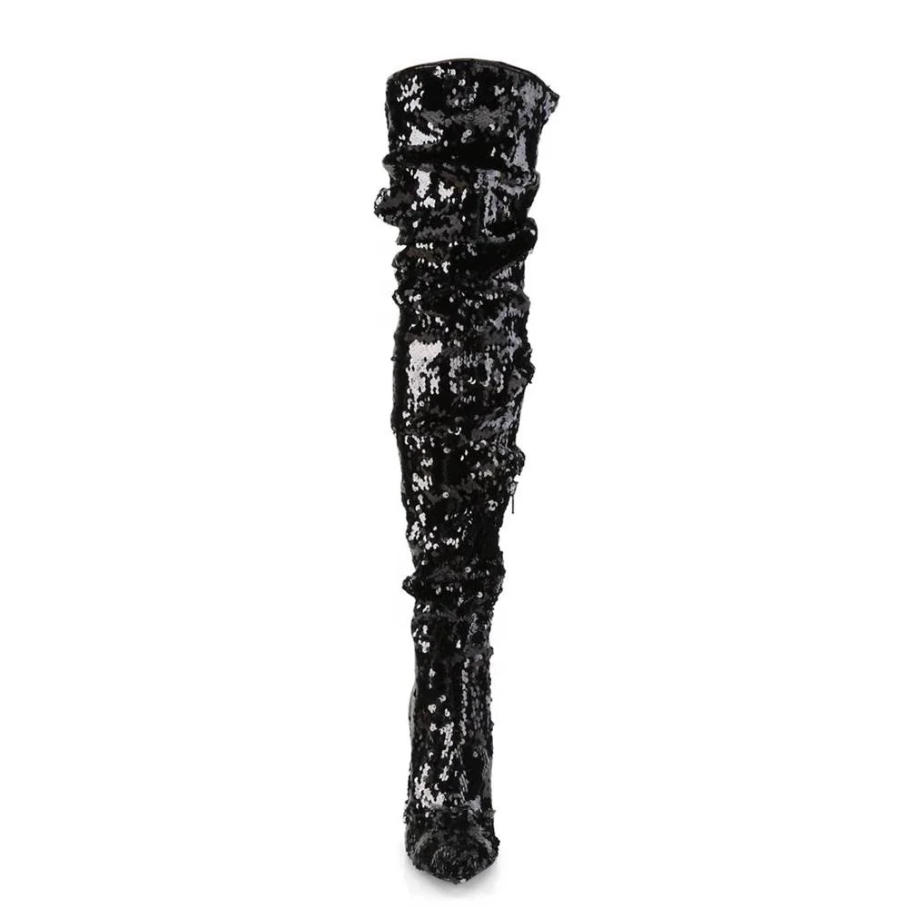 13cm sexy pointy glitter embellished over-the-knee boot pointy high heel 1/3 inside zipper pole dance shoes