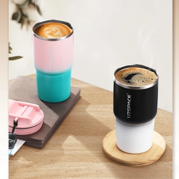 UZSPACE Customised Wholesale Portable Bulk Multi-Colored Aesthetic Heat Modern Souvenir Thermo Insulated Coffee Mugs with Lid