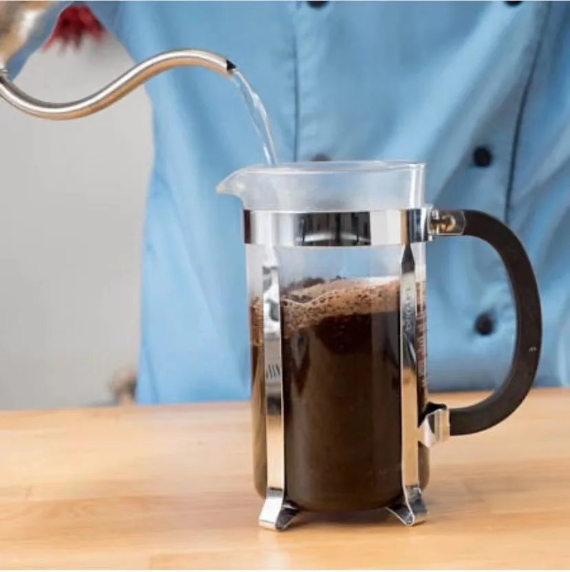 Yoshan 350ML Gold Plating And Copper Plating Bamboo Handle coffee french press /glass french press pot