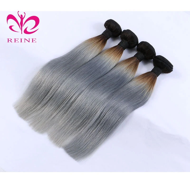 Wholesale Ombre Platinum Silver Grey Color Human Hair Weave Bundles With Closure, Natural Virgin Grey Remy Chinese Hair Weft