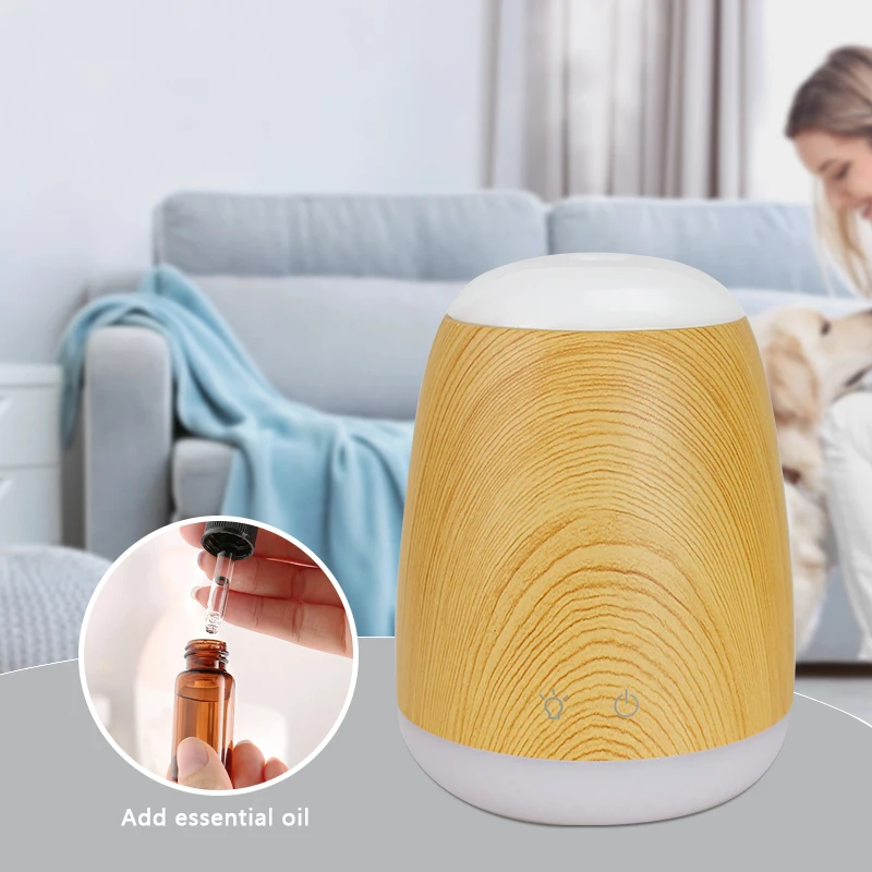 Room Colorful LED Mini Water Mist Essential Oil Diffuser Air Humidifier Aromatherapy Wood Grain Humidifier