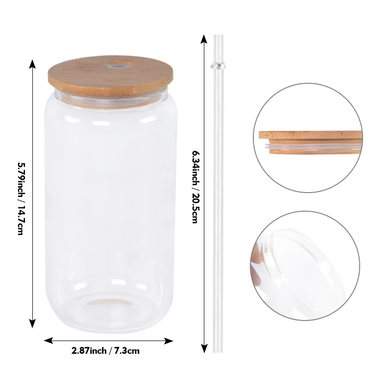 Usa Warehouse Bulk 16Oz 20Oz 25Oz Clear Frosted Blank Sublimation Glass Coffee Cup Beer Mug With Bamboo Lid And Straw