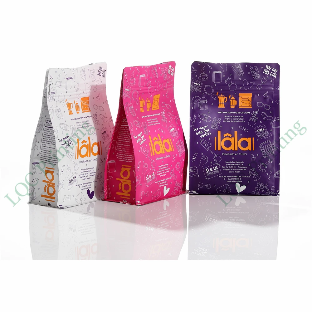 Customized flat bottom paper kraft package valve coffe bean pouch packaging bag smell proof with valve and zipper