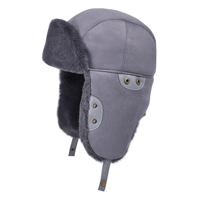 Unisex  Custom Waterproof Winter 3 in 1 Thermal Fur Lined Trapper Hat Warm Thick Fleece Lined Earflap Leather Snow Cossack Cap