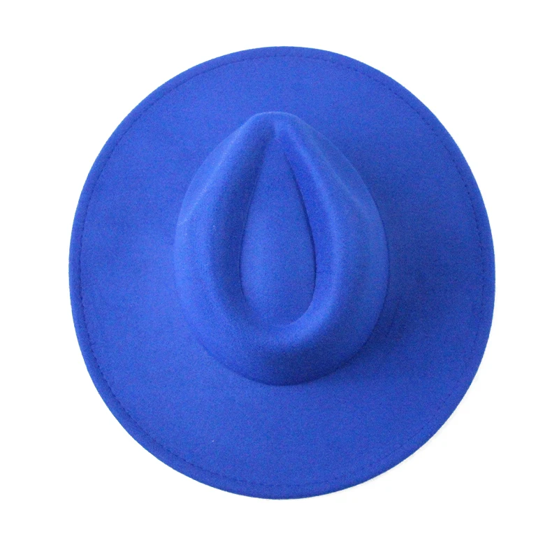 9.5cm wide brim women Gasquette Fashion panama Jazz Solid Color Blue Flat Fedora Hat