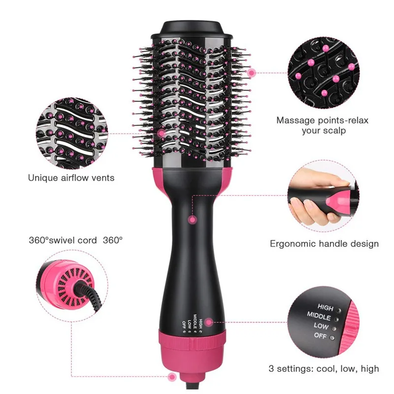 Professional Electric Hair Brush Fast Straightener Comb 3 In 1 One Step 1200w Dryer Volumizer Hot
