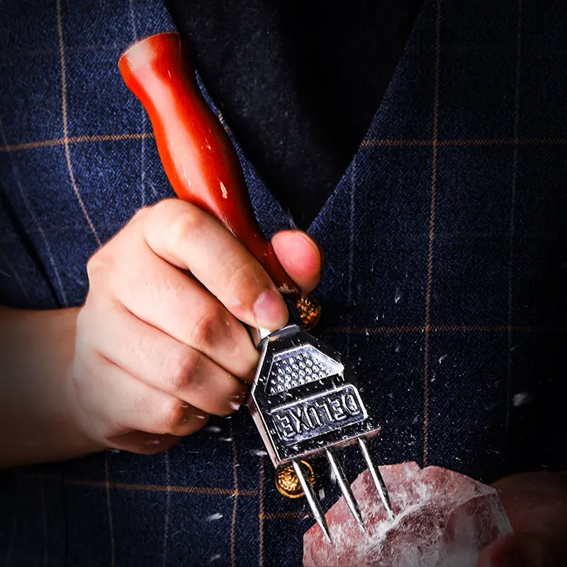 Ice Chipper Trident Bar Accessories Chiseling Ice Hockey Balls Kitchen Tool Stainless Steel Ice Pick with Wooden Handle