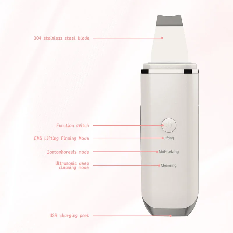 2022 New Product ultrasound EMS skin scrubber facial skin scrubber beauty personal care pore cleaner device