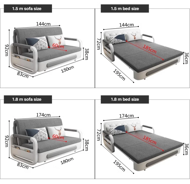 Modern living room folding three person convertible sofa bed furniture with storage cabinet