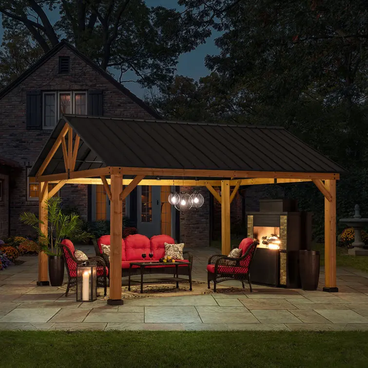 Алюминиевая водонепроницаемая наружная беседка Pergolas из кортеновой стали с рамкой садовая деревянная металлическими панелями
