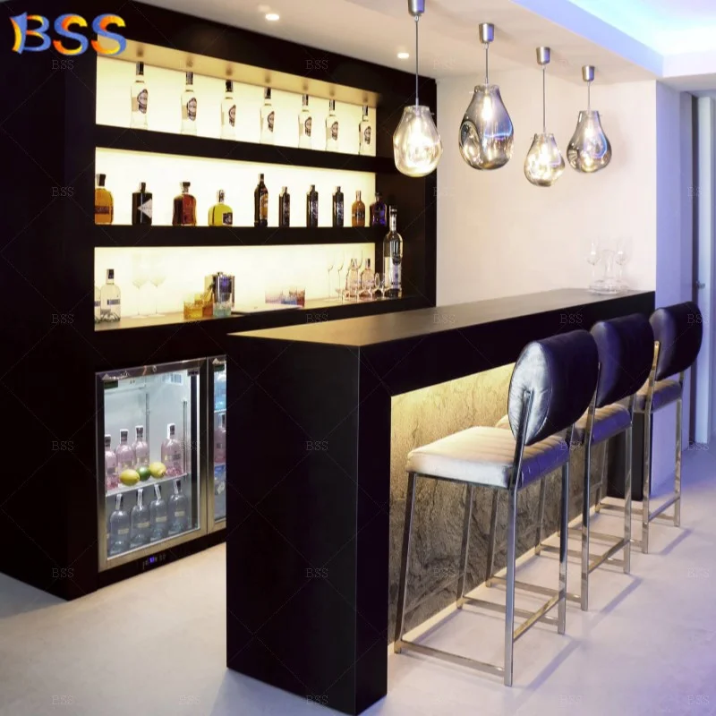 Custom Home Bar Counter Set Modern Design Black Free Standing Bar Counter And Cabinet