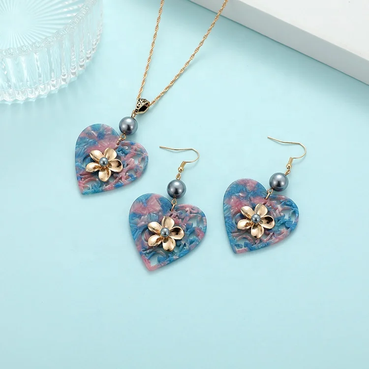 Женские минималистичные украшения, модная цепочка в форме сердца, гавайская акриловая подвеска, серьги